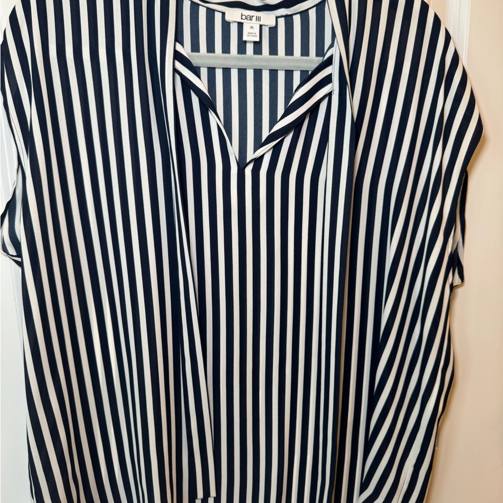 Bar III Women's Navy and White Striped Blouse
